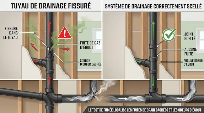 fissures canalisations égouts gaz odeurs